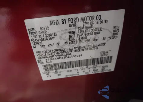 2013 Ford Explorer Xlt from USA, damaged, VIN 1FM5K8D82DGA01934